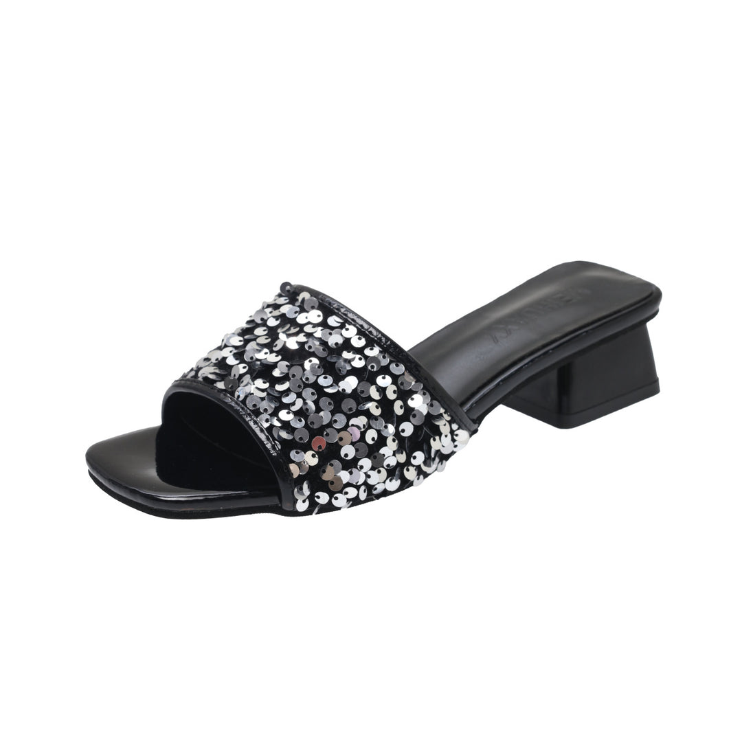 Damen elegante Mules mit funkelnden Pailletten R&B
