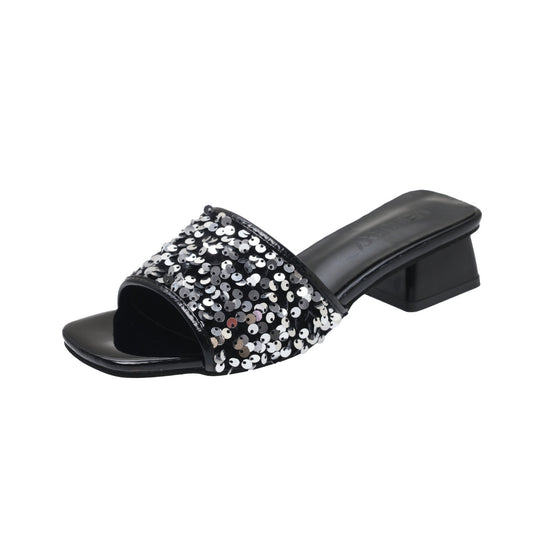 Damen elegante Mules mit funkelnden Pailletten R&B