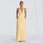 Damen Elegantes Maxikleid mit halterlosem Ausschnitt und raffiniertem Faltenwurf EB