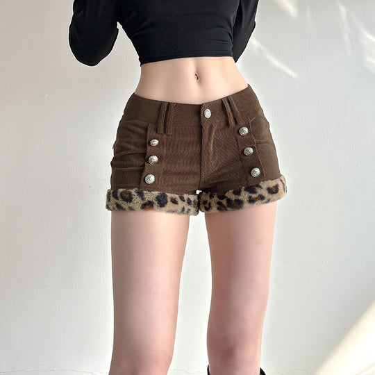Damen Shorts mit eleganten Knopfdetails und trendigem Leopardenbesatz R&B