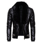 Herren Bikerjacke mit glamourösem Kunstfell-Kragen und modischen Details
