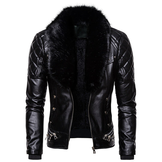 Herren Bikerjacke mit glamourösem Kunstfell-Kragen und modischen Details R&B
