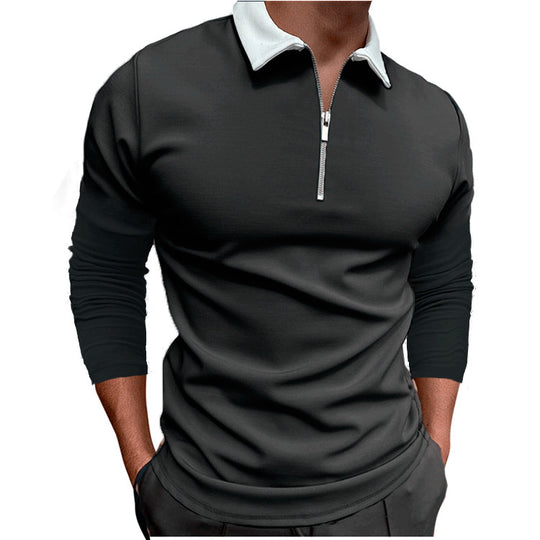Herren sportlicher Pullover mit 1/4 Reißverschluss und kontrastierendem Kragen R&B