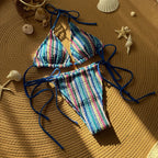Damen Zweiteiliges Strand-Bikini-Set mit buntem Streifenmuster R&B