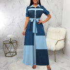 Damen Elegantes Knopfhemd-Maxikleid mit tailliertem Gürtel R&B