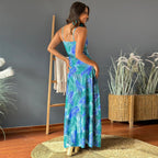 Damen Maxikleid mit tiefem V-Ausschnitt und kreativem Wickeldetail R&B