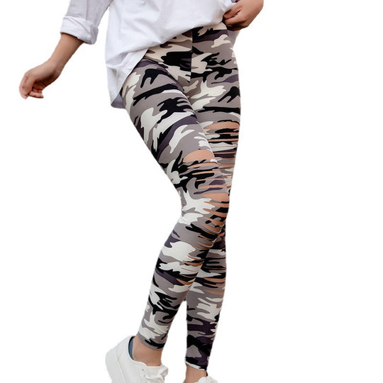 Damen Sport-Leggings mit Camouflage-Muster und Schnitt-Details R&B