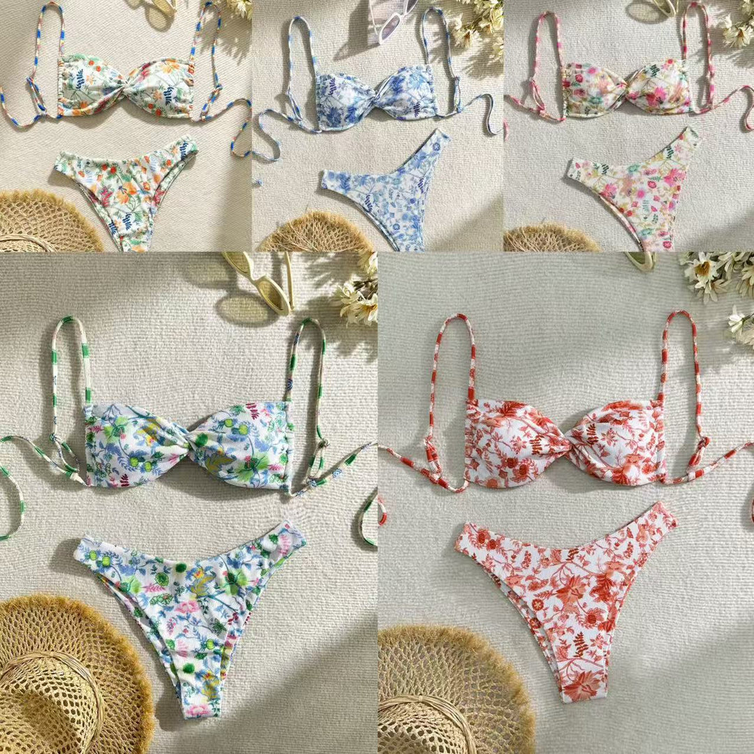 Damen Triangel-Bikini mit floralem Design und verstellbaren Trägern R&B