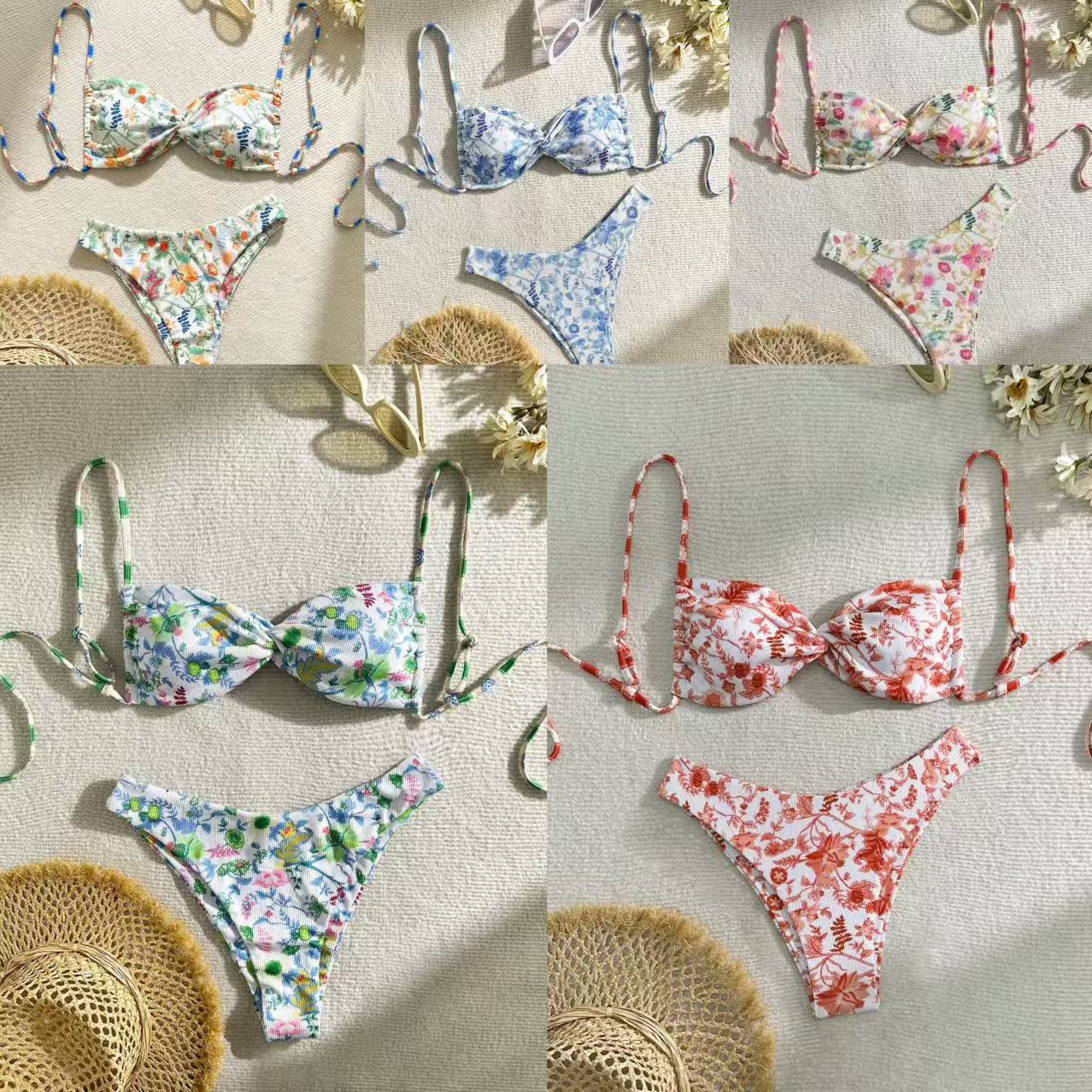 Damen Triangel-Bikini mit floralem Design und verstellbaren Trägern R&B