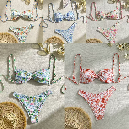 Damen Triangel-Bikini mit floralem Design und verstellbaren Trägern R&B