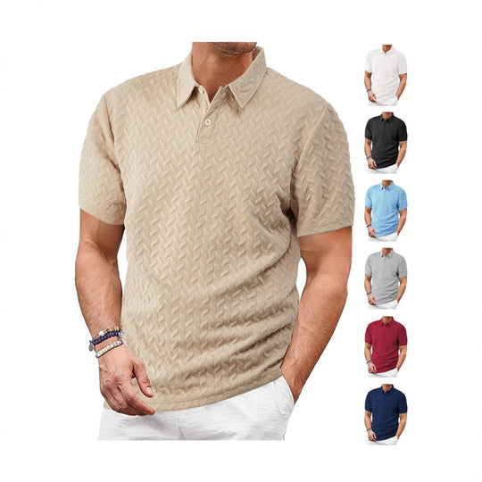 Herren nan kurzärmeliges Poloshirt mit eingeprägter Zickzackstruktur und klassischem Hemdkragen R&B