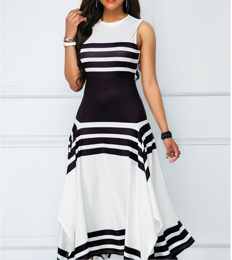 Damen asymmetrisches Maxikleid mit Streifenmuster R&B