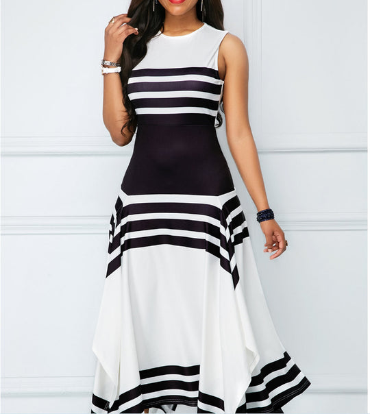 Damen asymmetrisches Maxikleid mit Streifenmuster R&B