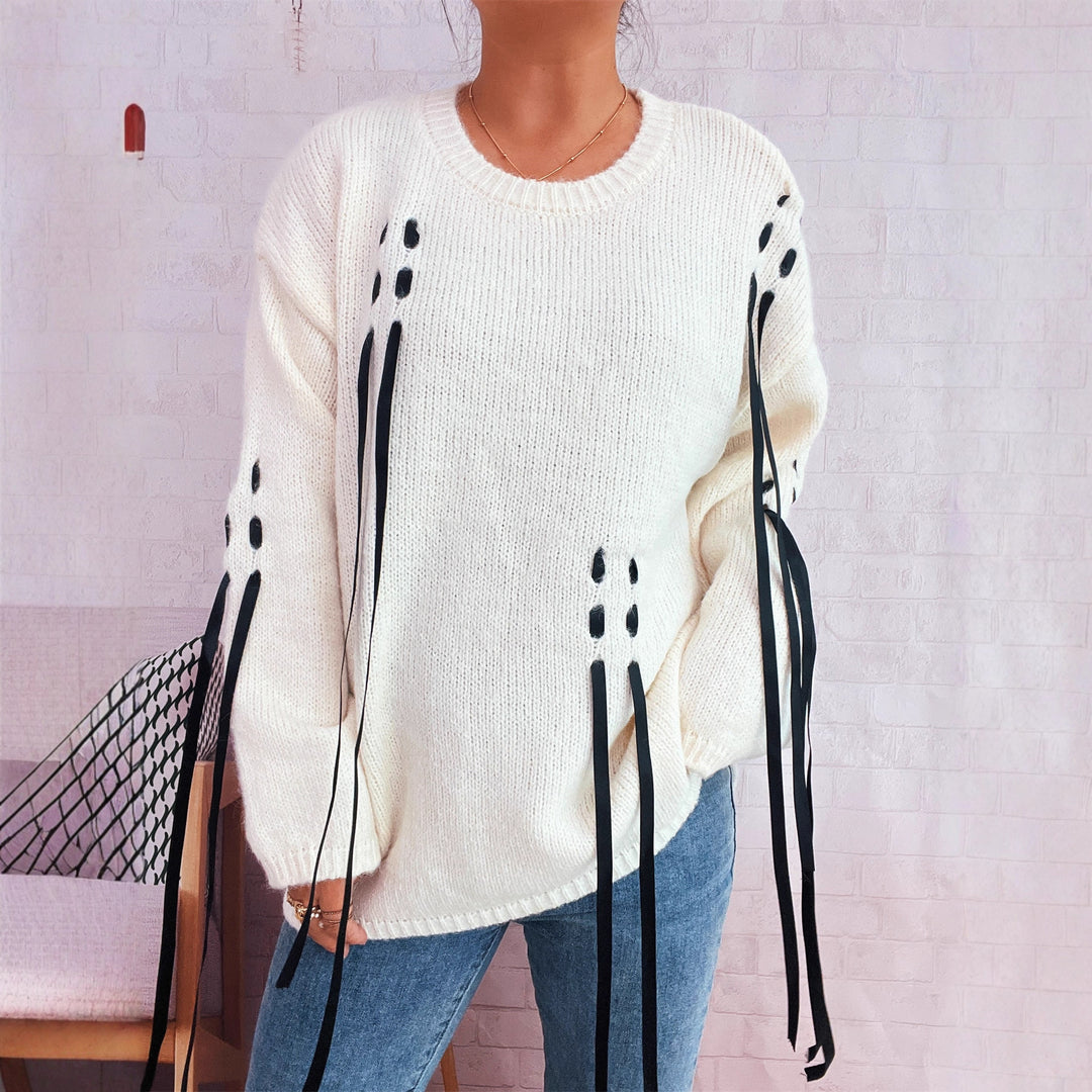 Damen modischer Oversize-Pullover mit einzigartigen Schnürdetails R&B