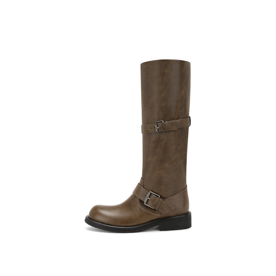 Damen Stiefel im lässigen Biker-Stil mit robustem Riemen und bequemem Blockabsatz R&B