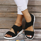 Damen Komfortable Keil-Sandalen mit atmungsaktivem Strickdesign und elastischen Riemen R&B