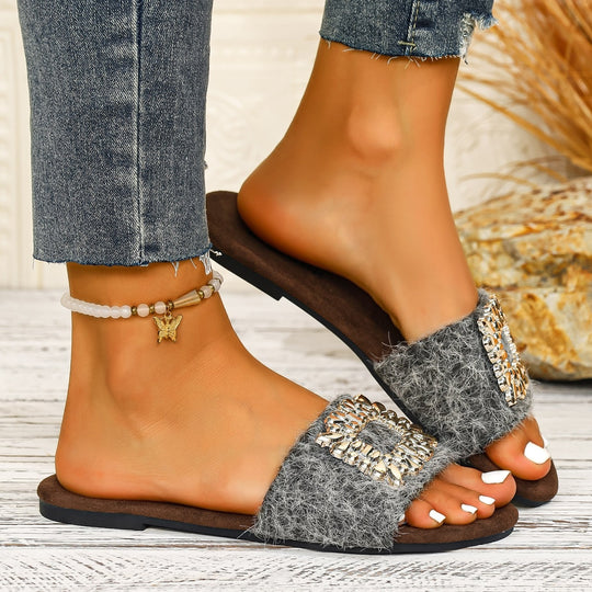 Damen modische Slides mit glamouröser Schmuckapplikation R&B