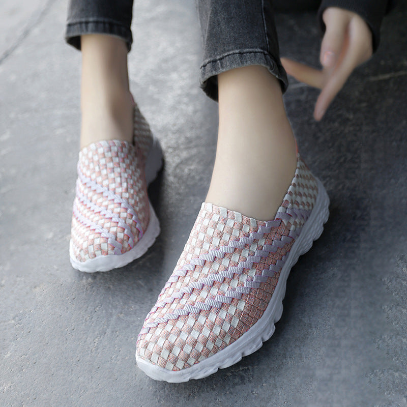 Damen Bequeme Slip-On Sneakers mit atmungsaktiver Faserstruktur
