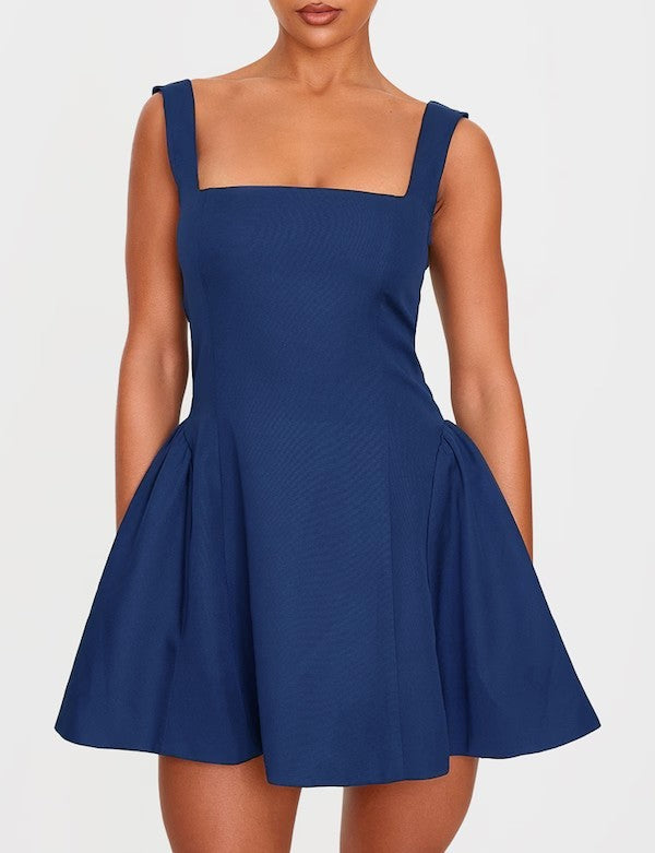 Damen A-Linien Kleid mit quadratischem Ausschnitt und angeschnittenen Taschen R&B