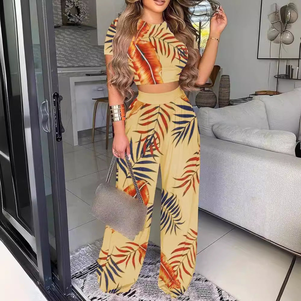 Damen kombiniertes Set mit lässigem cropped Oberteil und weit geschnittener Hose R&B