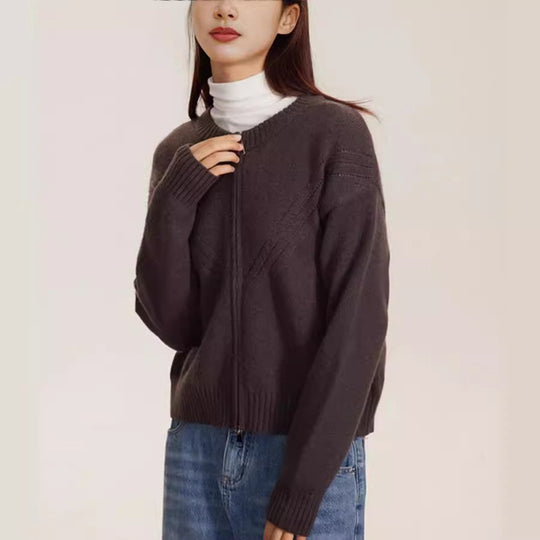 Damen kuschelige Strickjacke mit modernem Reißverschluss und feinem Strukturdesign R&B