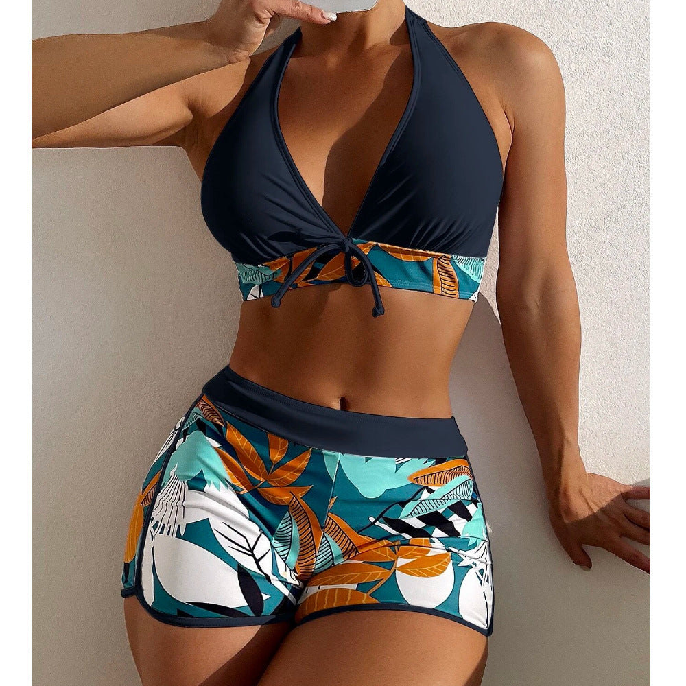 Damen Sportlicher Bikini-Shorts-Set mit neckholder Oberteil R&B