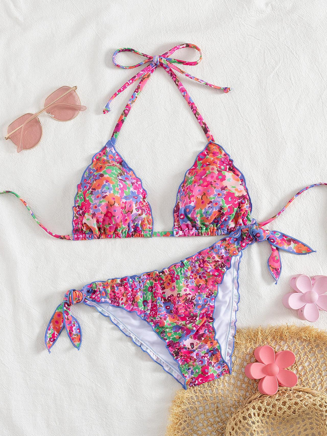 Damen floral gemusterter Triangel-Bikini R&B