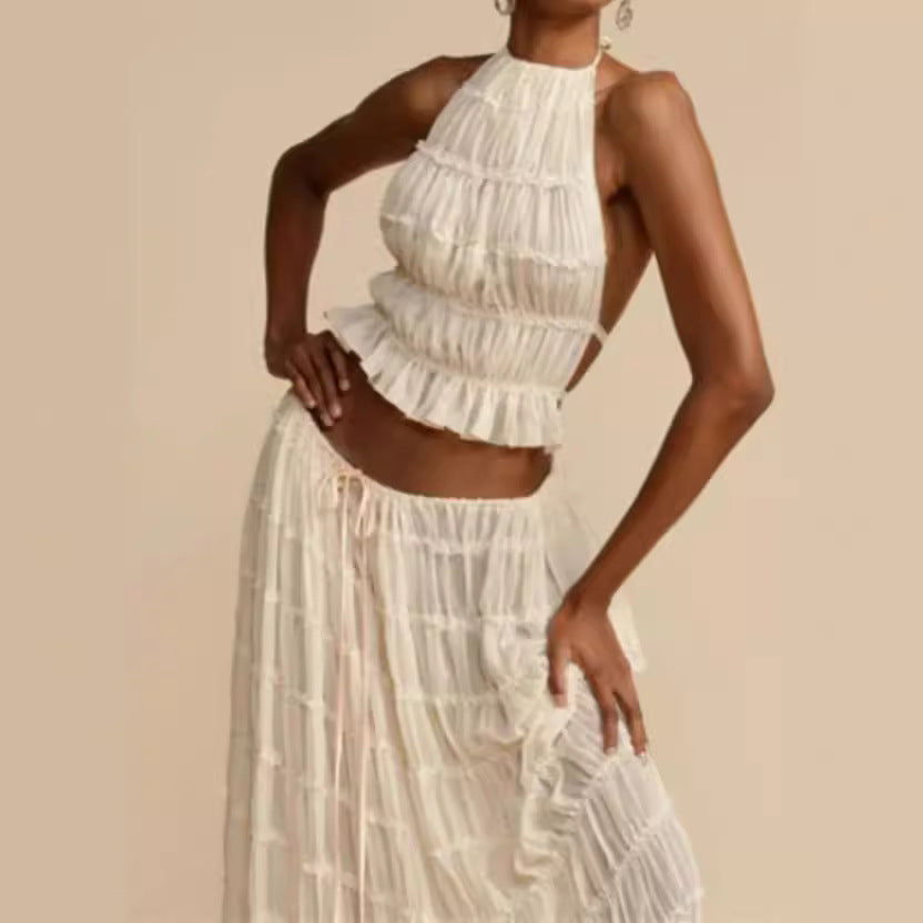 Damen Maxikleid mit raffinierten Rüschendetails und hochgeschlossenem Design R&B