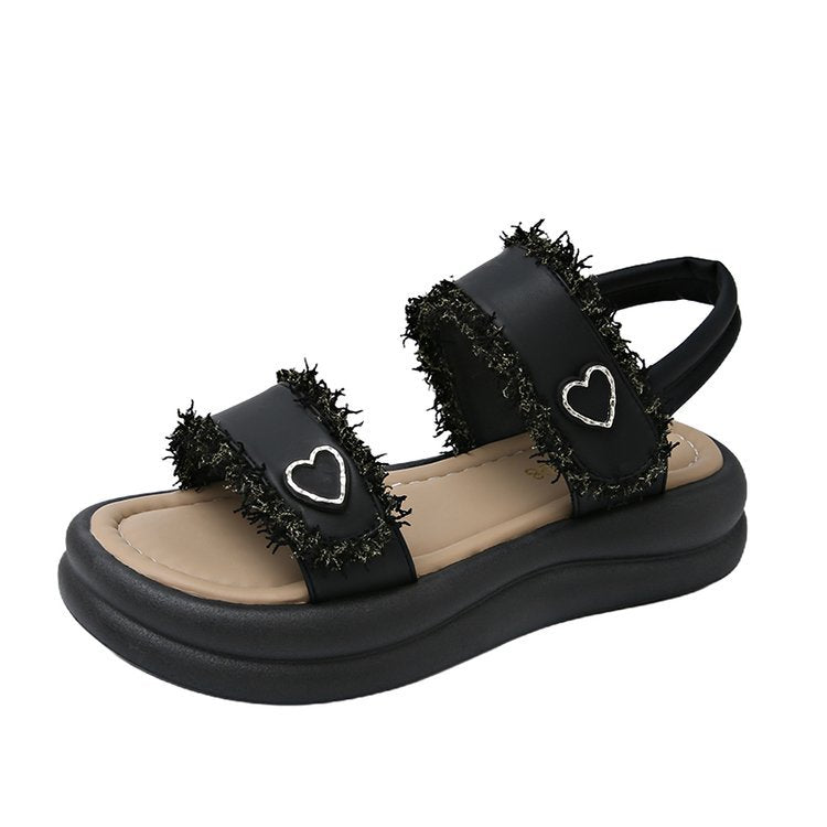 Damen modische Sandalen mit elastischen Riemen und herzförmigen Akzenten R&B