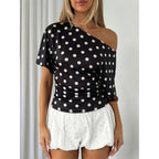 Damen Off-Shoulder Oberteil mit Punkten und voluminösen Ärmeln R&B