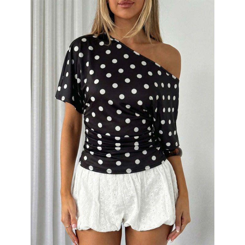 Damen Off-Shoulder Oberteil mit Punkten und voluminösen Ärmeln R&B