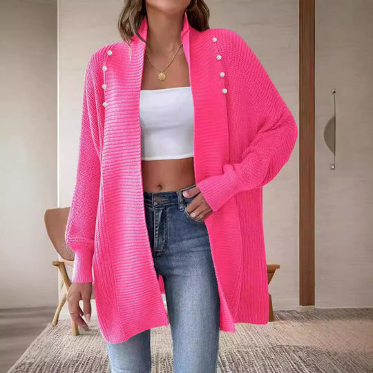 Damen Strickjacke mit dekorativen Knopfdetails und offenem Schnitt R&B