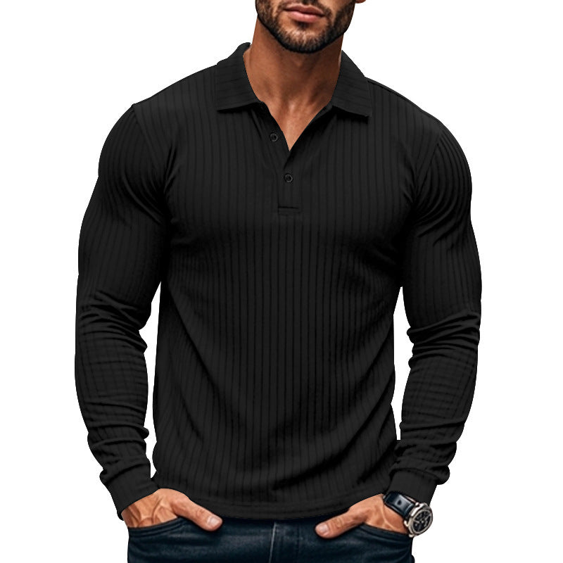 Herren nan athletisches Langarm-Poloshirt schmal geschnitten aus elastischem Rippstrick R&B