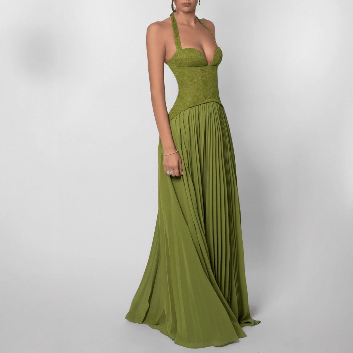 Damen nan elegantes Abendkleid mit Spitzenkorsett und plissiertem Maxirock R&B