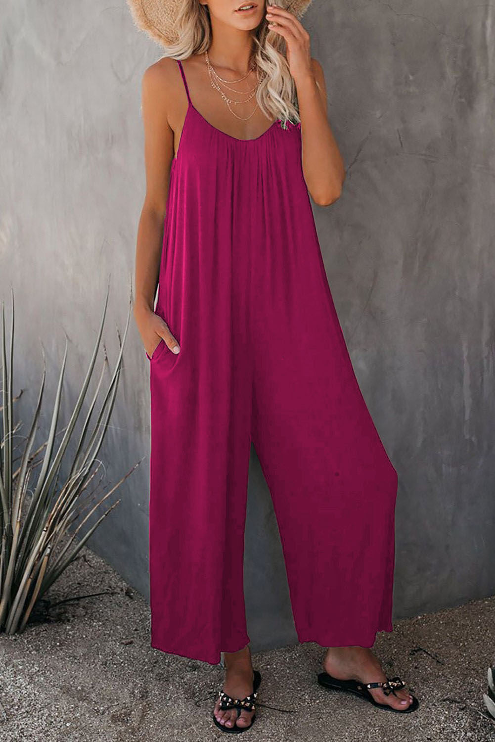 Damen Lässiger Sommer-Jumpsuit mit tiefem Ausschnitt und praktischen Taschen R&B