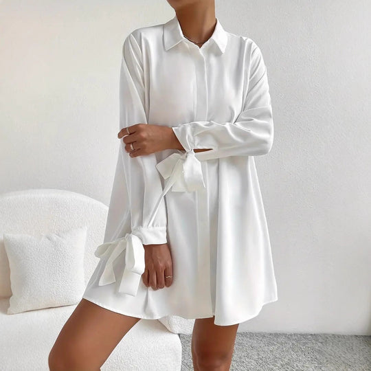 Damen Hemdblusenkleid mit eleganten Bändern an den Ärmeln R&B