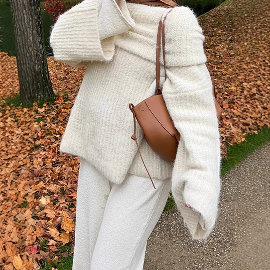Damen Oversized Strickpullover mit weitem Schnitt und tiefem V-Ausschnitt R&B