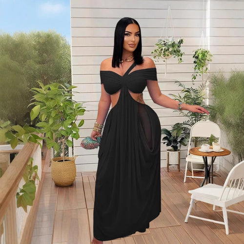 Damen Elegantes Maxikleid mit asymmetrischem Schnitt und schulterfreiem Design R&B