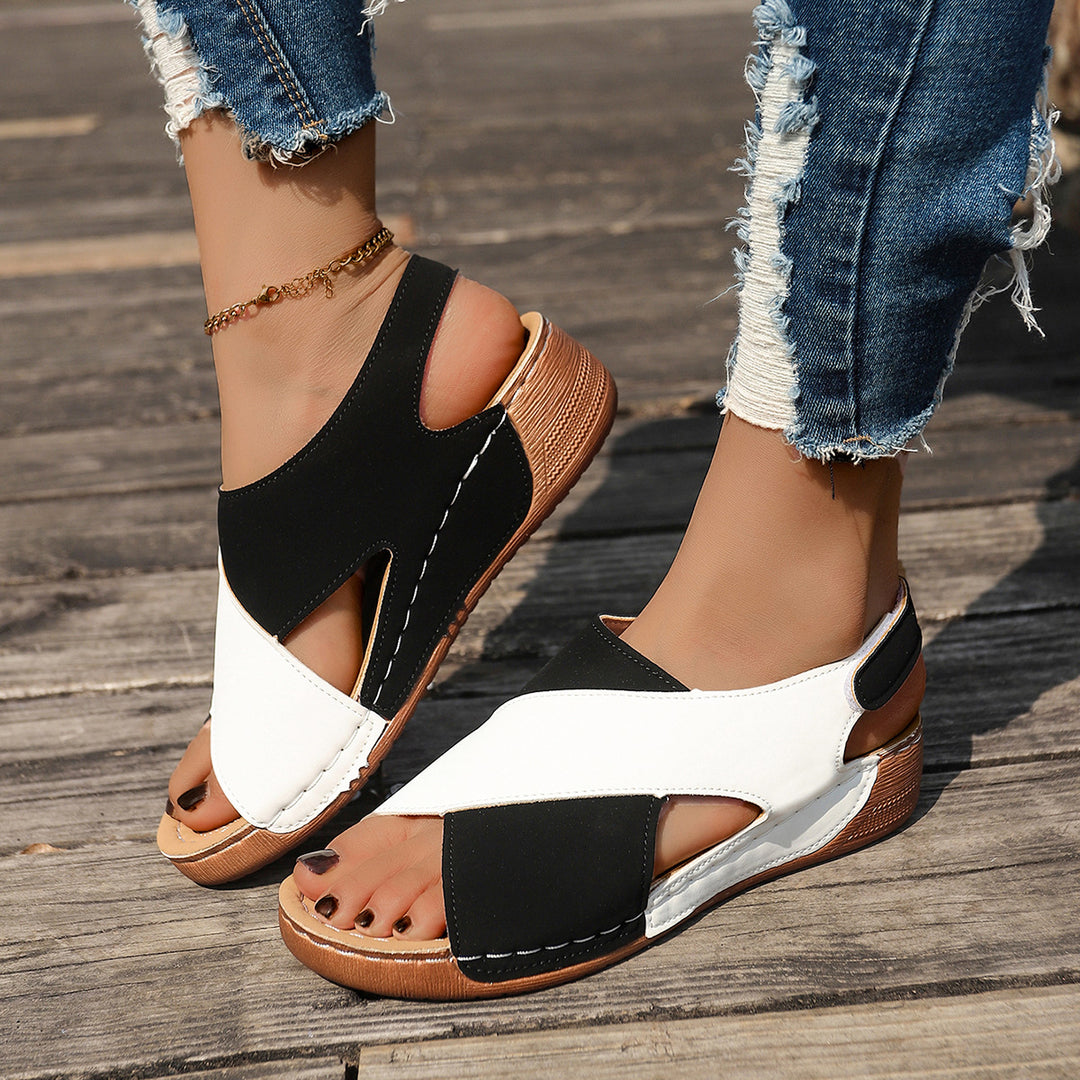 Damen Wedge-Pantoletten mit elegantem Kreuzriemen und rutschfester Sohle R&B