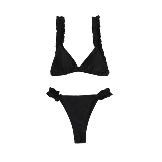 Damen Triangel-Bikini mit Rüschen und farbenfrohem Design R&B
