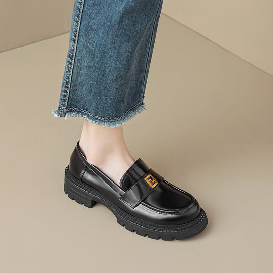 Damen elegante Mokassin-Slipper mit modischem Riemen und stabiler Gummisohle R&B