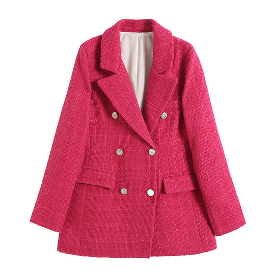 Damen Doppelt gestepptes Karoblazerjacke R&B