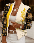 Damen Sportliche Bomberjacke mit Floralem Design und Kontrastierenden Ärmelakzenten R&B