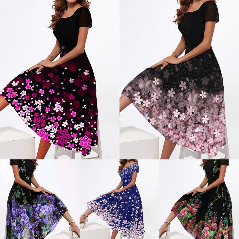 Damen Elegantes Midi-Kleid mit floralem Druck und schwingendem Saum R&B