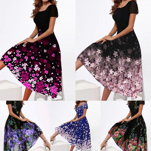 Damen Elegantes Midi-Kleid mit floralem Druck und schwingendem Saum R&B
