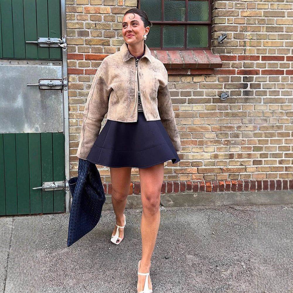 Damen modische Wildlederjacke mit voluminösen Ärmel R&B