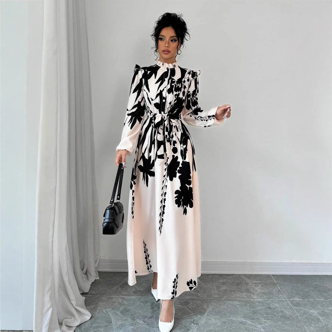 Damen Maxikleid mit floralen Mustern und raffinierten Volants R&B