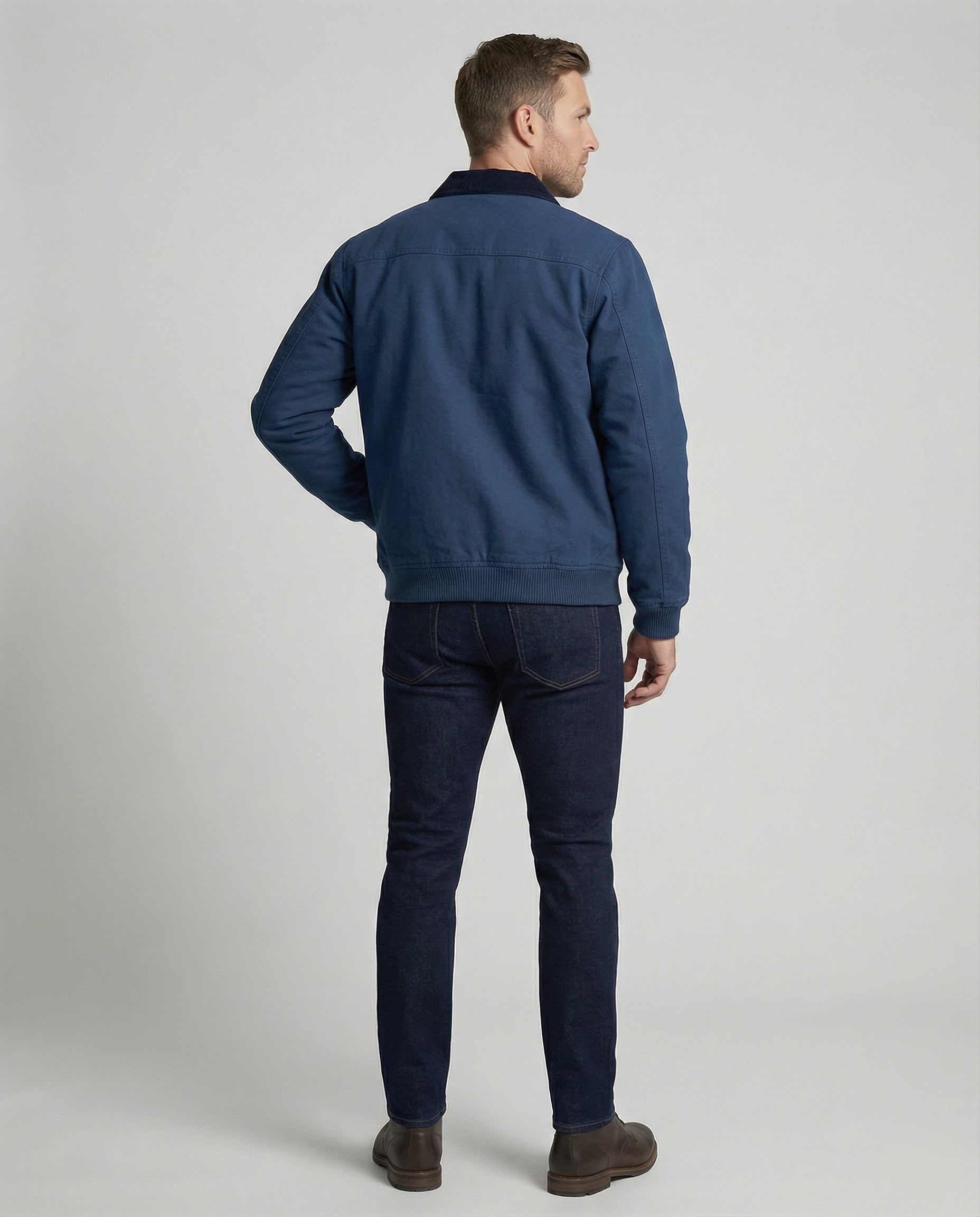 Herren robuste Worker-Jacke im Chore-Stil mit Cordkragen und aufgesetzten Pattentaschen R&B
