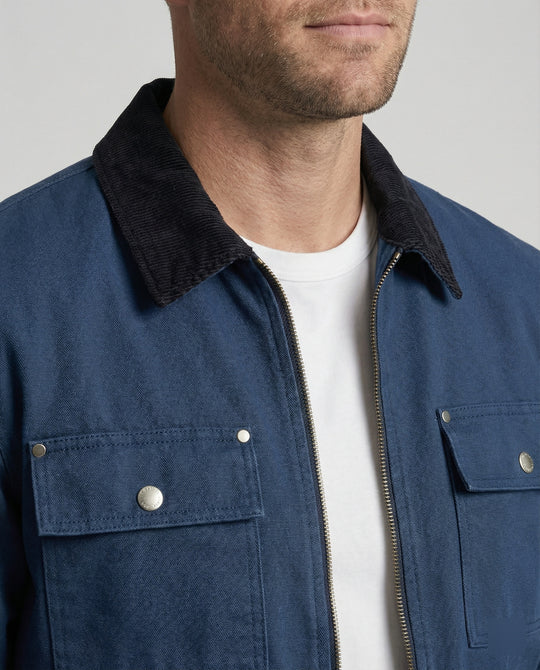 Herren robuste Worker-Jacke im Chore-Stil mit Cordkragen und aufgesetzten Pattentaschen R&B