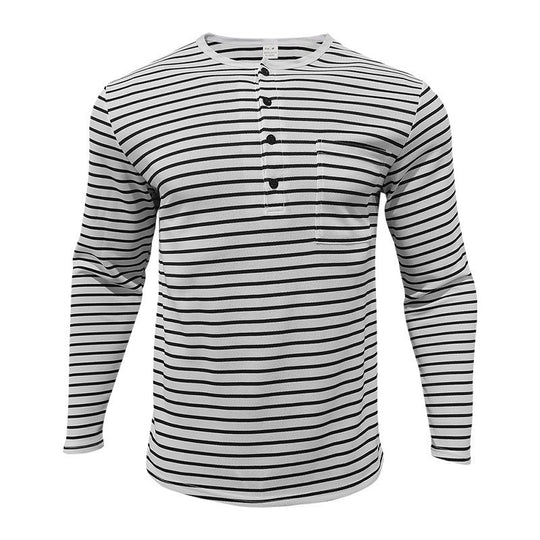 Herren Langarmshirt mit gestreiftem Design und Knopfleiste R&B